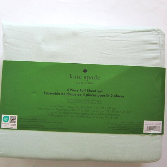 Kate Spade Full Sheet Set Light Green Cotton 300 Thread Count - Picture 3 of 8